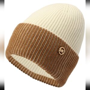Michael Kors Women's colorblocked  Plaited Fisherman Rib Cuff Beanie Winter hat